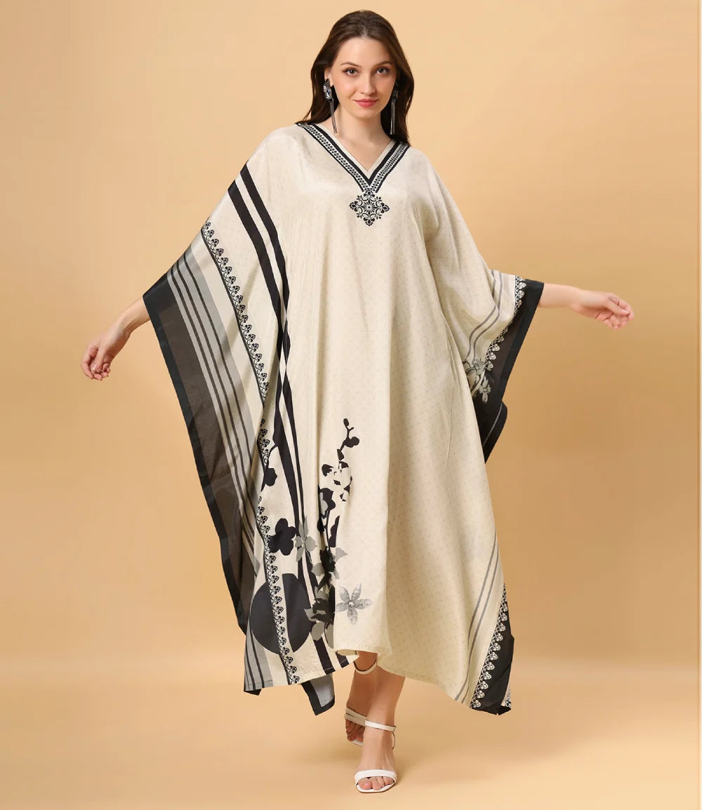 Fantasia Women's Ethnic Wear  Viscose Printed KAFTAN IVORY BLACK/BLUE (F-2803)