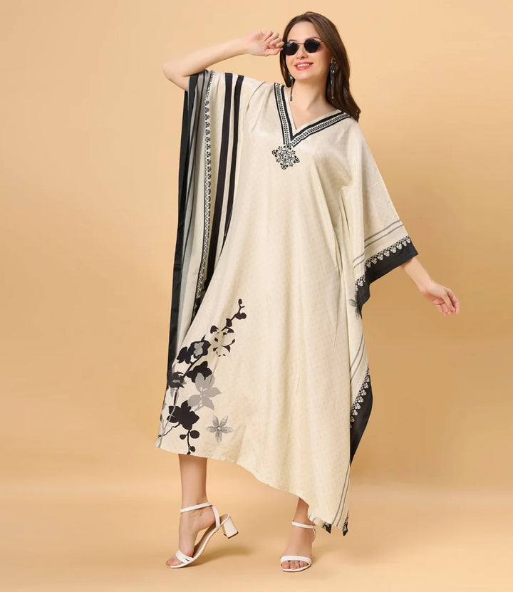 Fantasia Women's Ethnic Wear  Viscose Printed KAFTAN IVORY BLACK (F-2803)