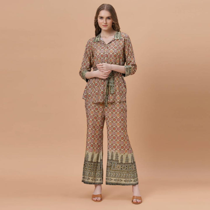 Fantasia Women's Ethnic Wear  Viscose Printed CO-ORDS SET KHAKI (F-2820)