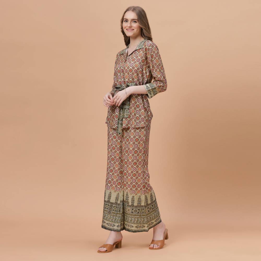 Fantasia Women's Ethnic Wear  Viscose Printed CO-ORDS SET KHAKI (F-2820)