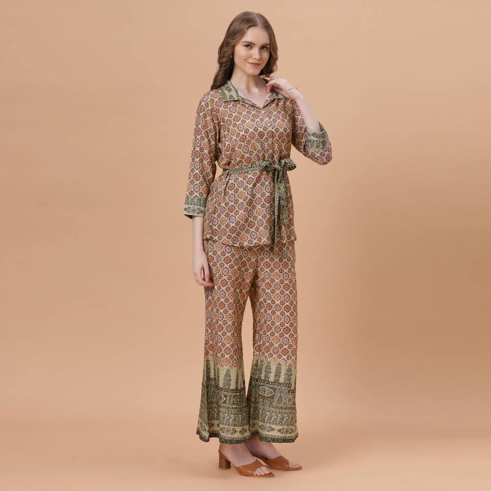 Fantasia Women's Ethnic Wear  Viscose Printed CO-ORDS SET KHAKI (F-2820)