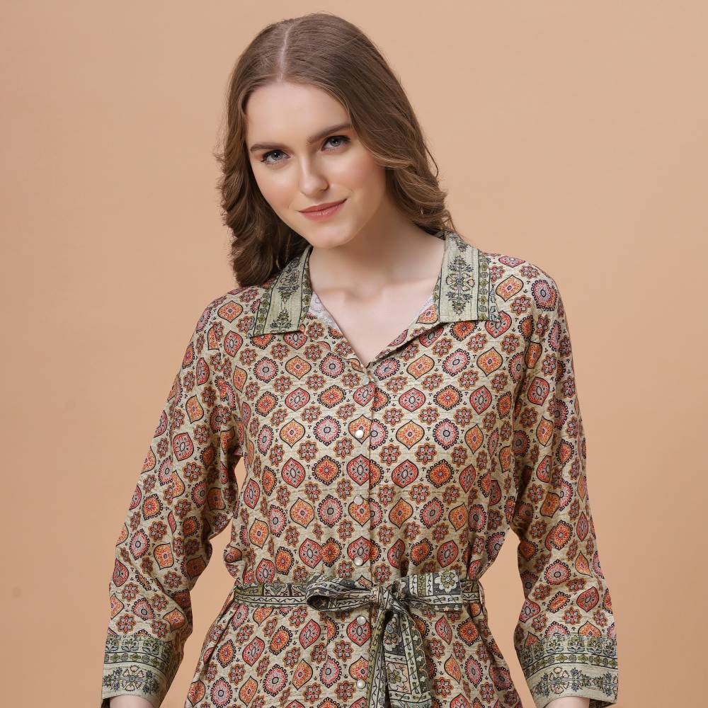 Fantasia Women's Ethnic Wear  Viscose Printed CO-ORDS SET KHAKI (F-2820)