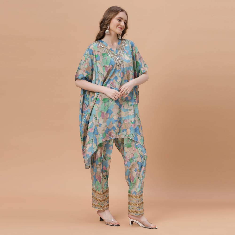 Fantasia Women's Ethnic Wear  Viscose Printed CO-ORDS SET BLUE /YELLOW (F-2836)