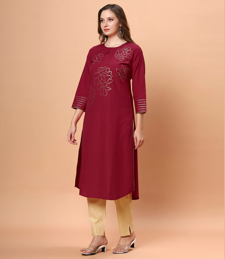 Fantasia Women's Ethnic Wear Cotton Solid Printed KURTA RED (F-2874)