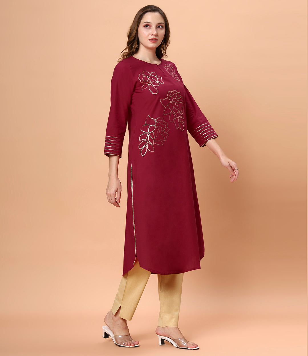 Fantasia Women's Ethnic Wear Cotton Solid Printed KURTA RED (F-2874)