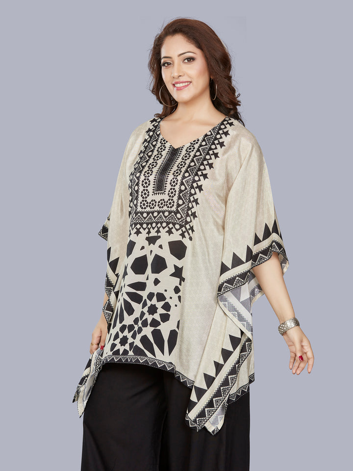 Fantasia Women's Ethnic Wear Viscose Printed  KURTI Ivory Black (F-3301A)