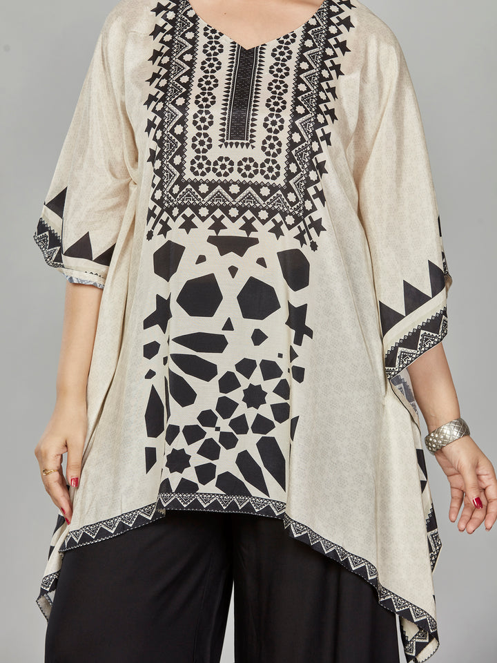 Fantasia Women's Ethnic Wear Viscose Printed  KURTI Ivory Black (F-3301A)
