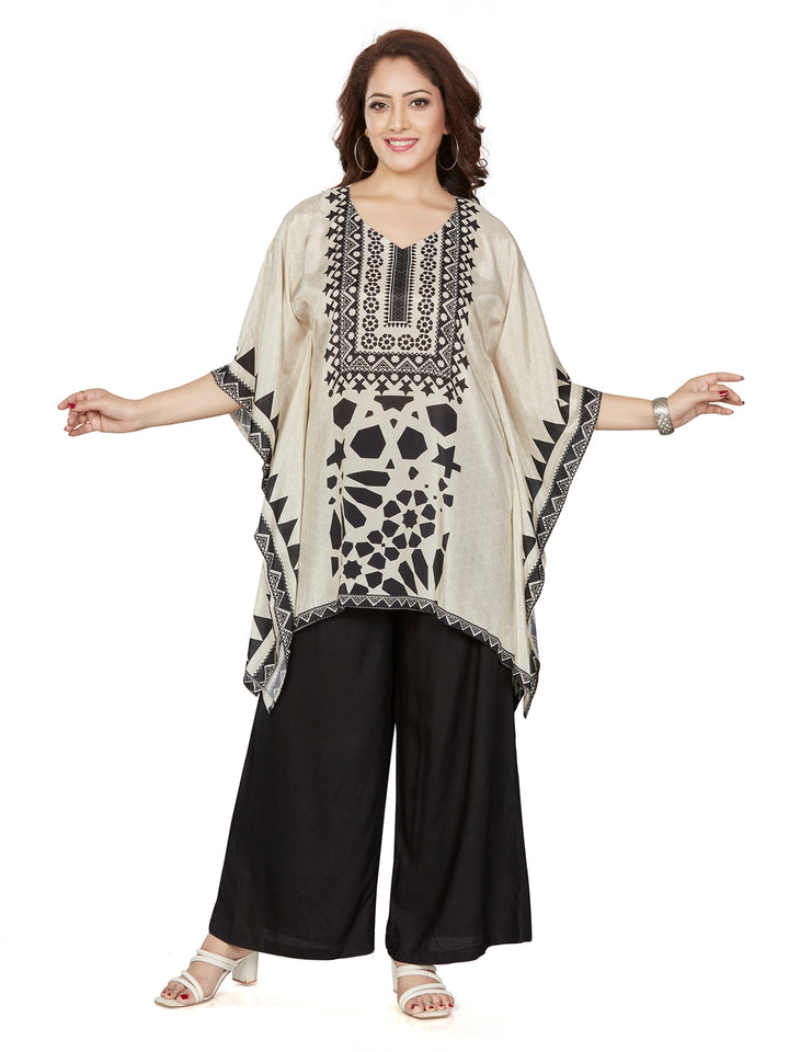 Fantasia Women's Ethnic Wear Viscose Printed  KURTI Ivory Black (F-3301A)
