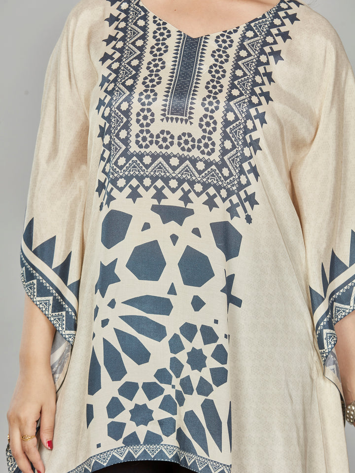 Fantasia Women's Ethnic Wear Viscose Printed  KURTI Ivory Indigo (F-3301B)