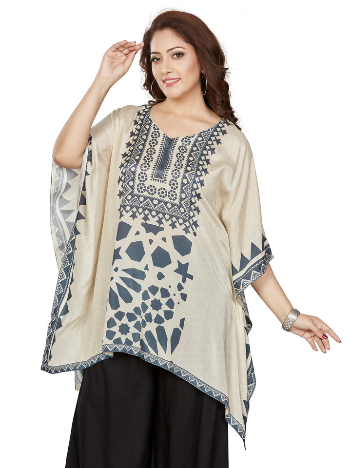 Fantasia Women's Ethnic Wear Viscose Printed  KURTI Ivory Indigo (F-3301B)