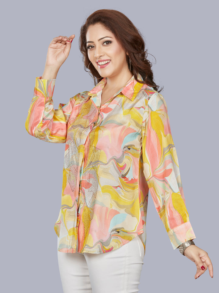 Fantasia Women's Ethnic Wear Viscose Printed  KURTI Yellow Multi (F-3409)