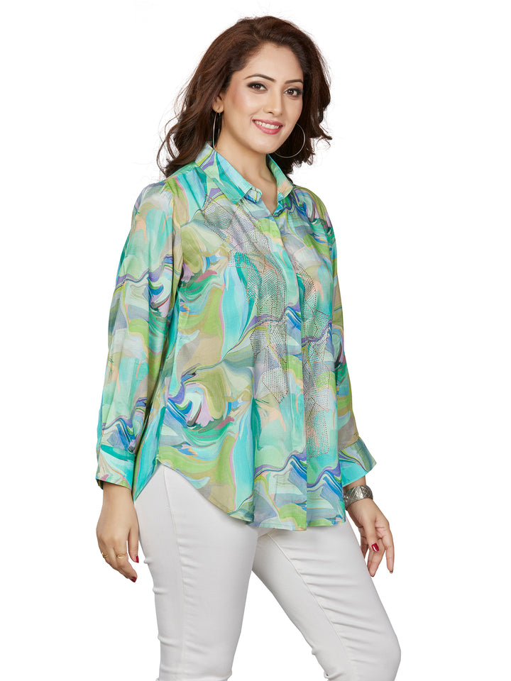Fantasia Women's Ethnic Wear Viscose Printed  KURTI Blue Multi (F-3410)