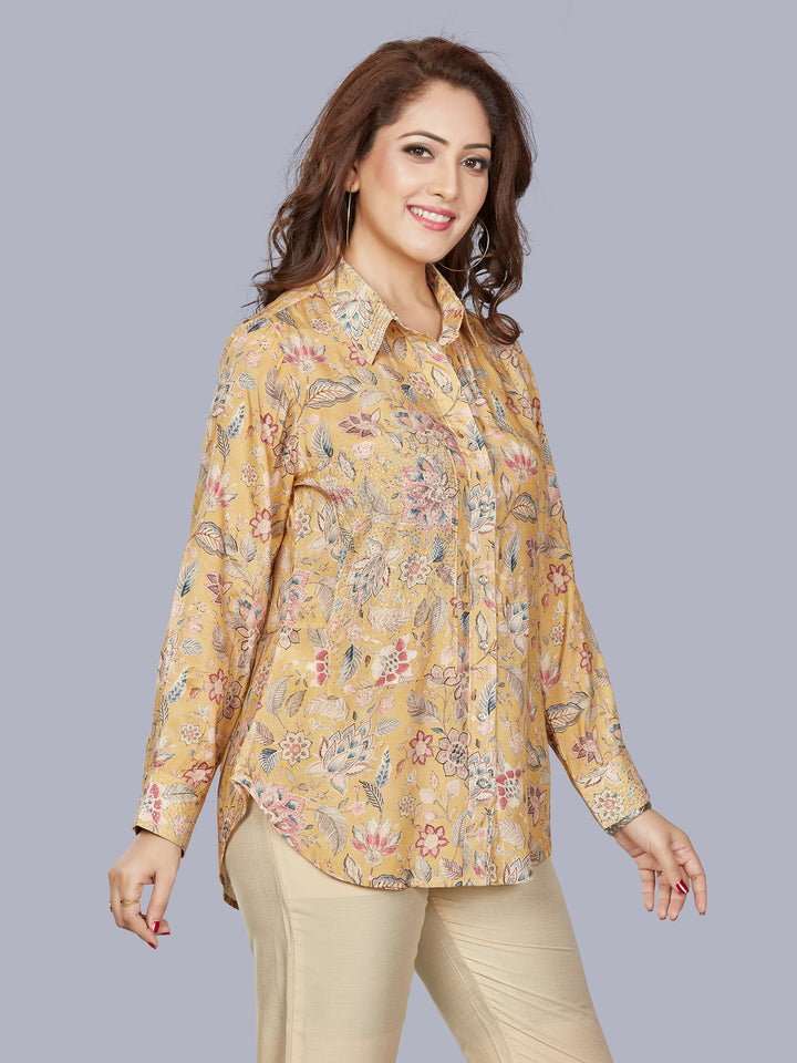 Fantasia Women's Ethnic Wear Viscose Printed  KURTI Yellow (F-3419)