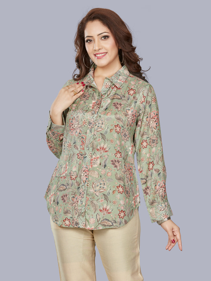 Fantasia Women's Ethnic Wear Viscose Printed  KURTI Green Multi (F-3420)