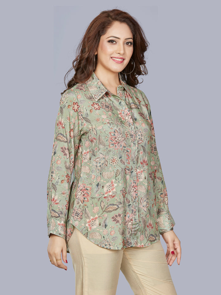 Fantasia Women's Ethnic Wear Viscose Printed  KURTI Green Multi (F-3420)
