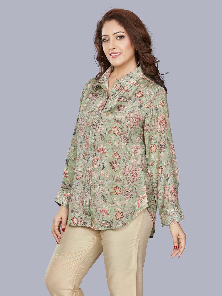 Fantasia Women's Ethnic Wear Viscose Printed  KURTI Green Multi (F-3420)