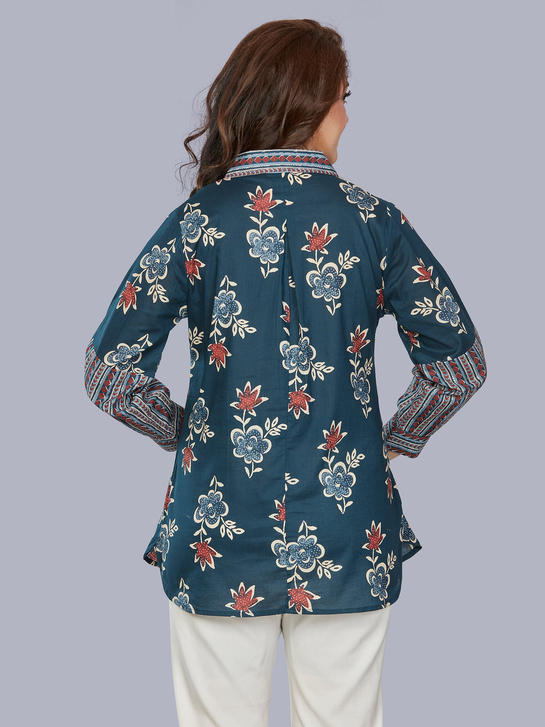 Fantasia Women's Ethnic Wear Cotton Printed  KURTI Blue/Grey (F-3474)