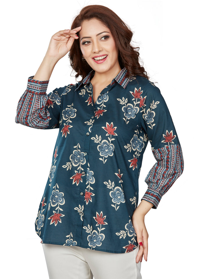 Fantasia Women's Ethnic Wear Cotton Printed  KURTI Blue/Grey (F-3474)
