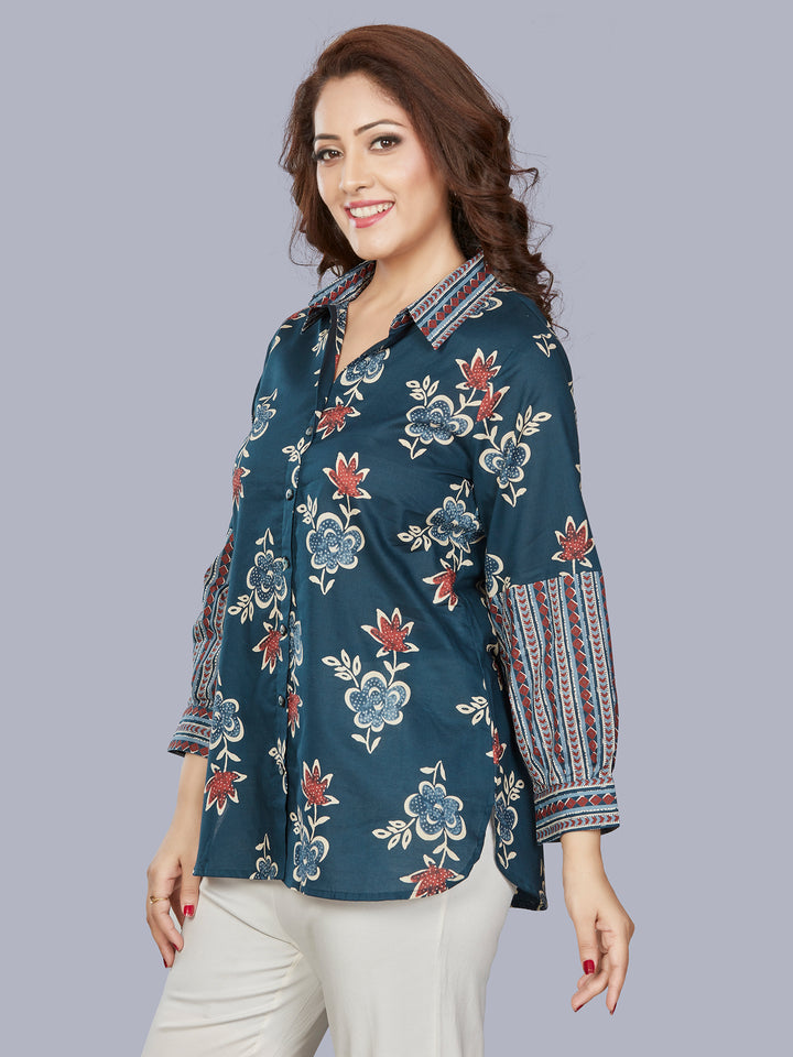 Fantasia Women's Ethnic Wear Cotton Printed  KURTI Blue/Grey (F-3474)