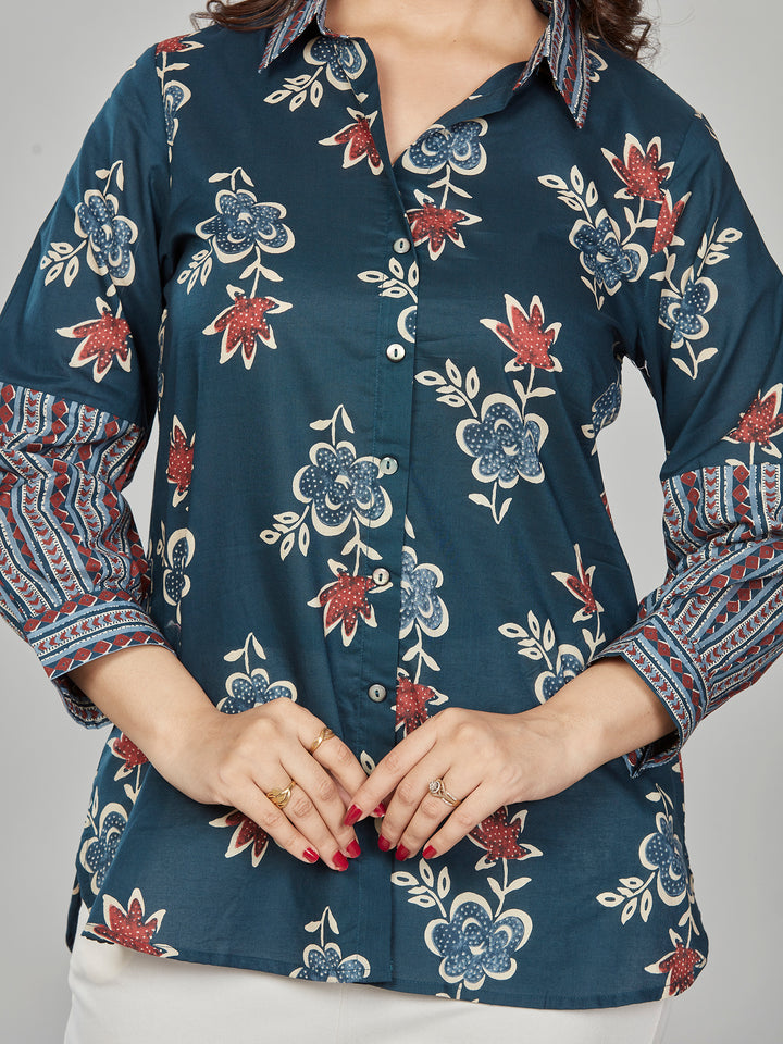 Fantasia Women's Ethnic Wear Cotton Printed  KURTI Blue/Grey (F-3474)