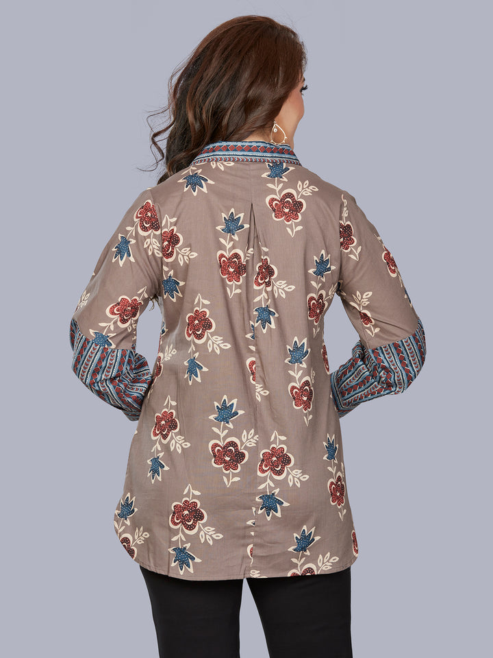 Fantasia Women's Ethnic Wear Cotton Printed  KURTI Blue/Grey (F-3474)