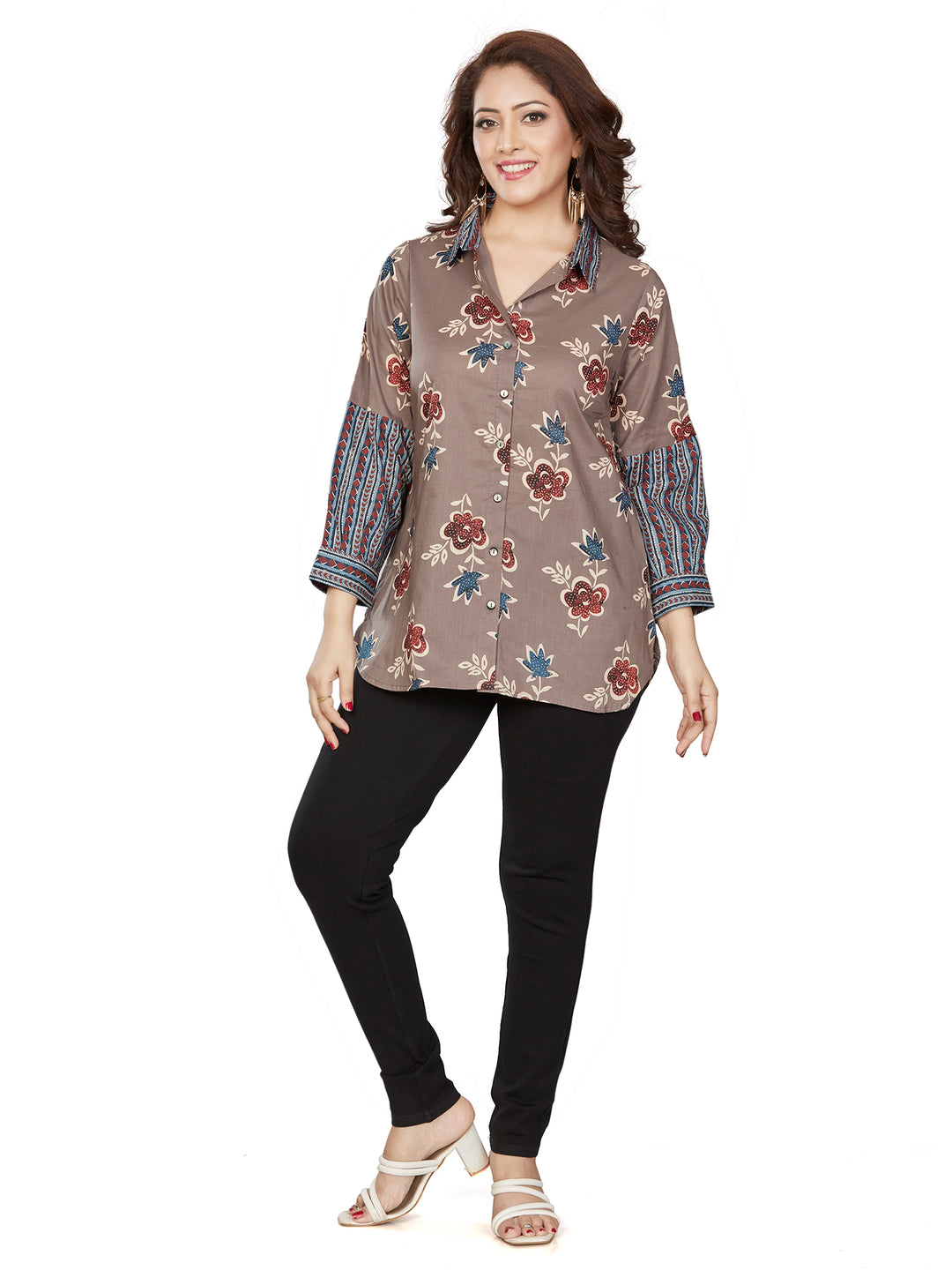 Fantasia Women's Ethnic Wear Cotton Printed  KURTI Blue/Grey (F-3474)