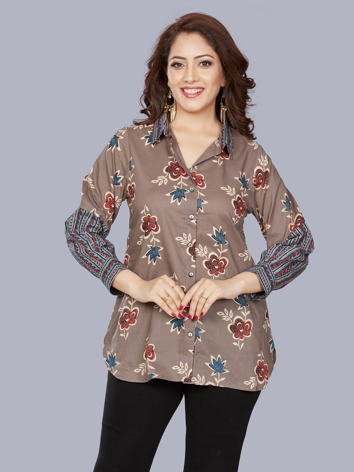 Fantasia Women's Ethnic Wear Cotton Printed  KURTI Blue/Grey (F-3474)