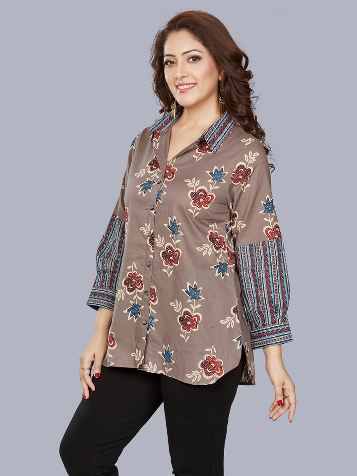 Fantasia Women's Ethnic Wear Cotton Printed  KURTI Blue/Grey (F-3474)