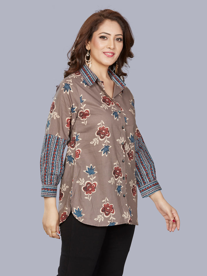Fantasia Women's Ethnic Wear Cotton Printed  KURTI Blue/Grey (F-3474)