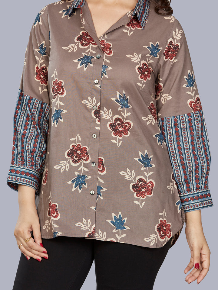 Fantasia Women's Ethnic Wear Cotton Printed  KURTI Blue/Grey (F-3474)