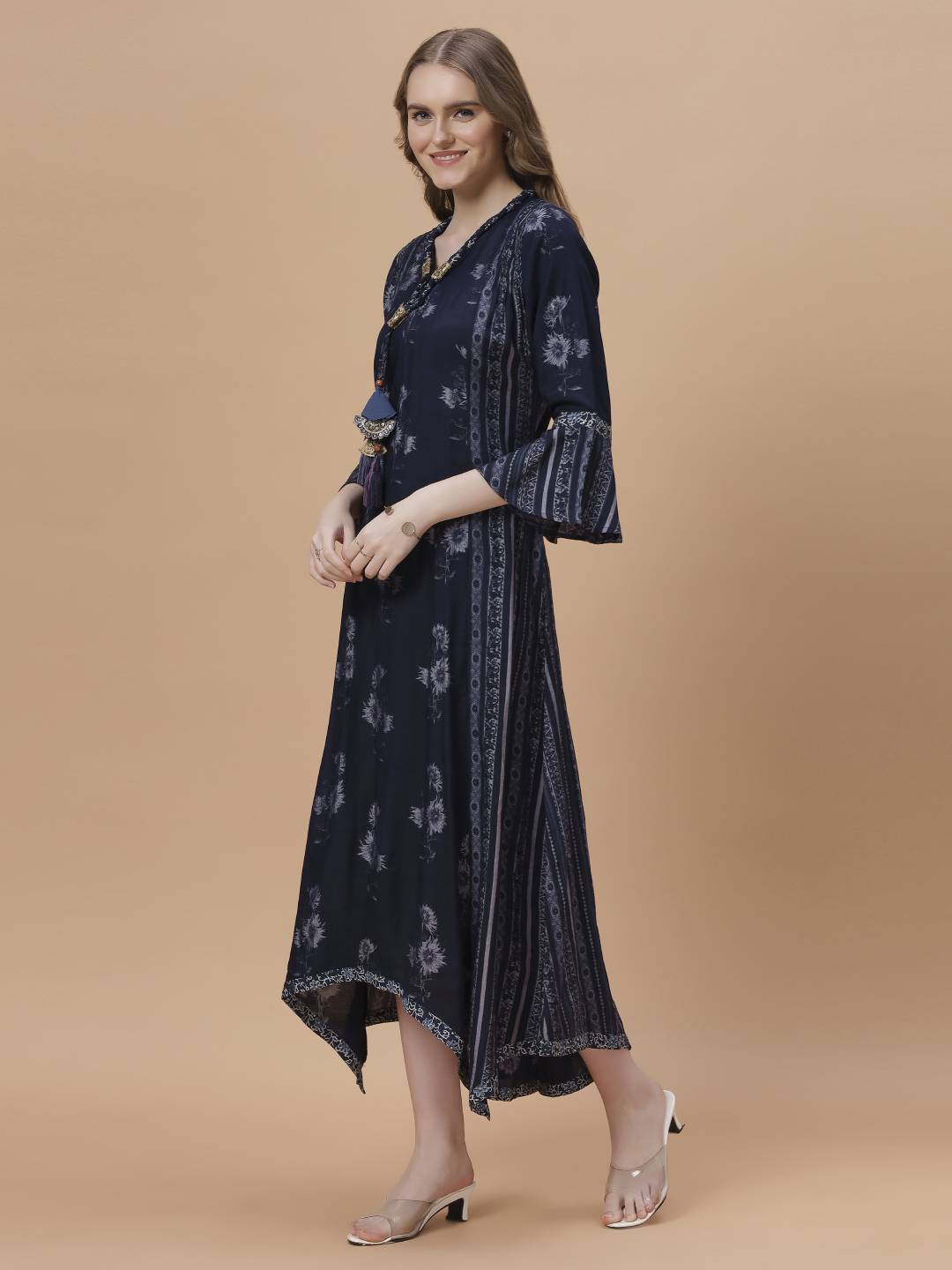 Fantasia Women's Ethnic Wear Viscose  Printed Dress Indigo (F-2891)