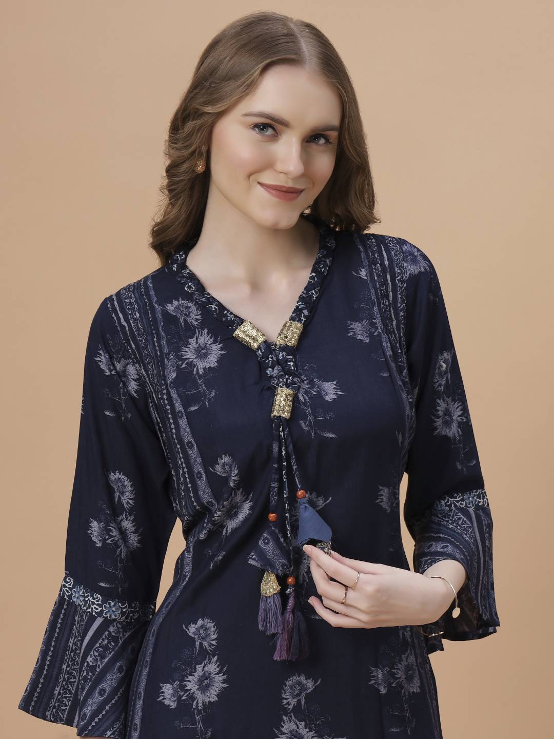 Fantasia Women's Ethnic Wear Viscose  Printed Dress Indigo (F-2891)