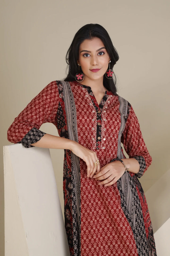 Fantasia Women's Ethnic Wear  Cotton Printed KURTA MAROON (F-2581)