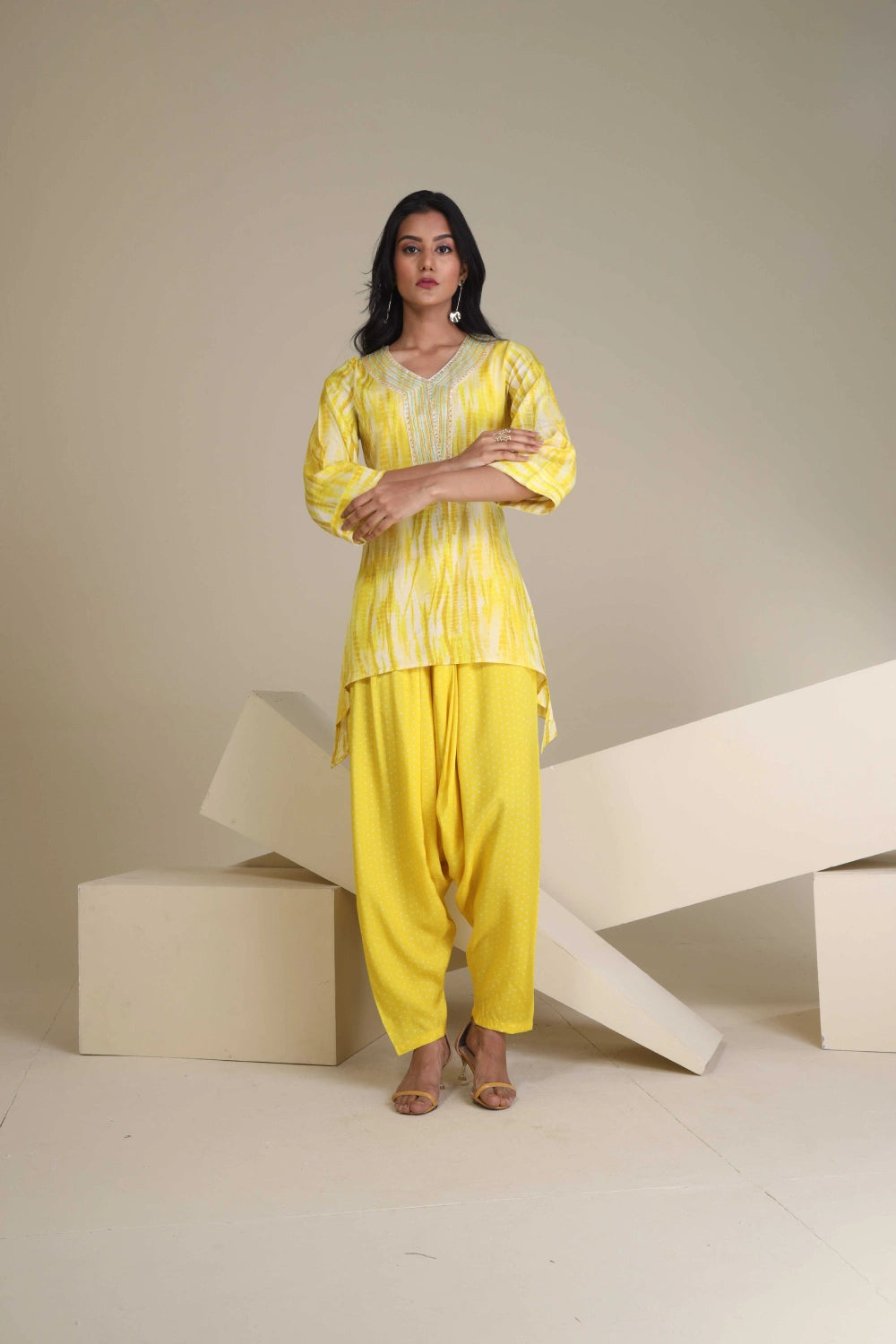 Fantasia Women's Ethnic Wear  Viscose Printed CO-ORDS SET YELLOW (F-2747)